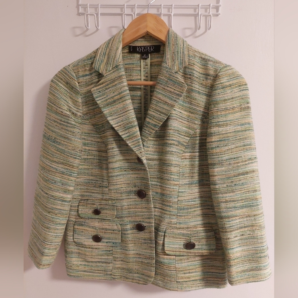 KASPER Women's Cream and Tan Striped Blazer